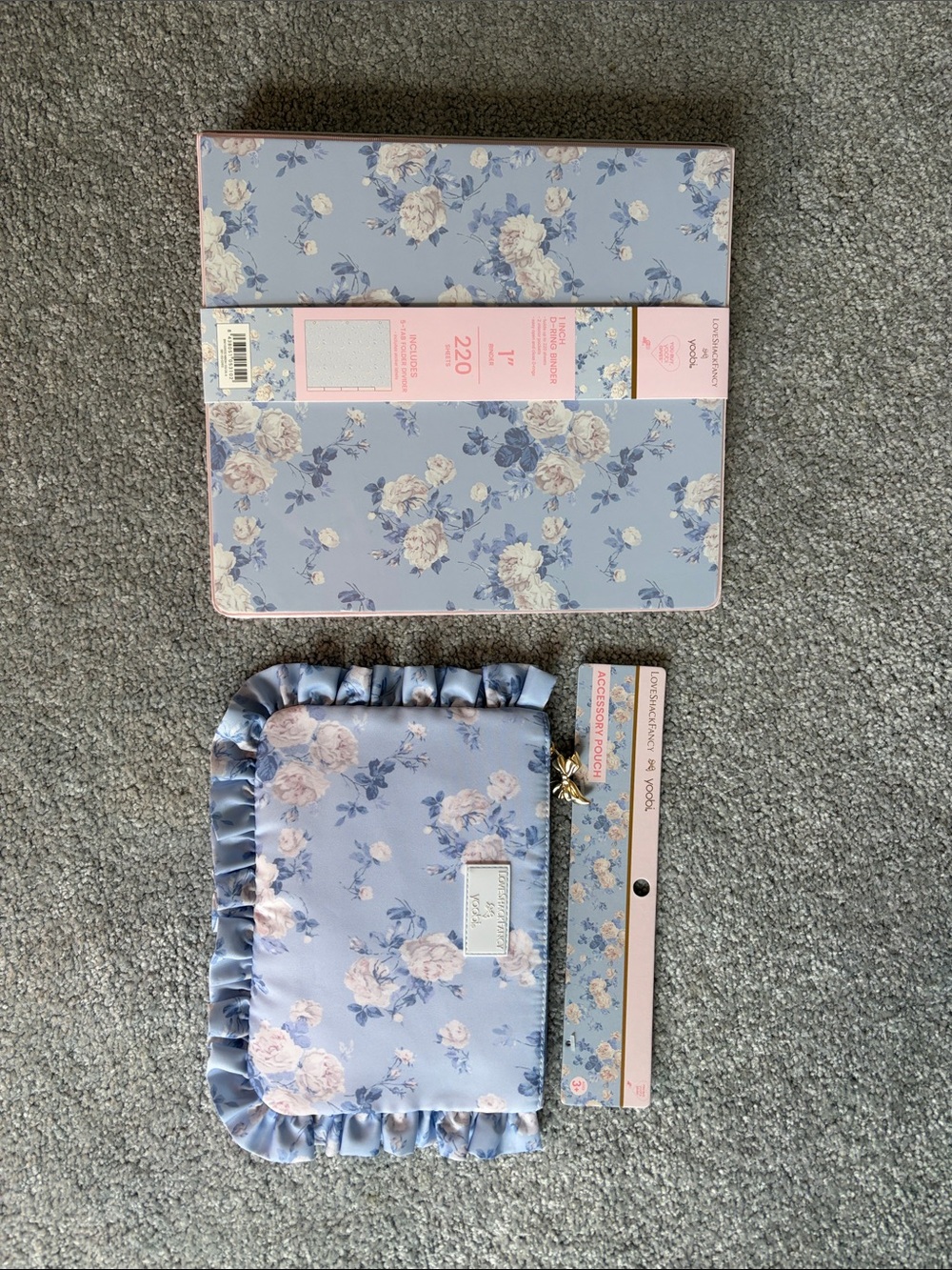 NWT lot of 2 Target X Loveshackfancy 1” binder & pencil case blue whisper